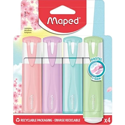 Abbildung von Maped Textmarker, Leuchtmarker FLUO PEPS Pastell x4 Marker in den trendigen Tönen, 1 Stück (4er Pack)