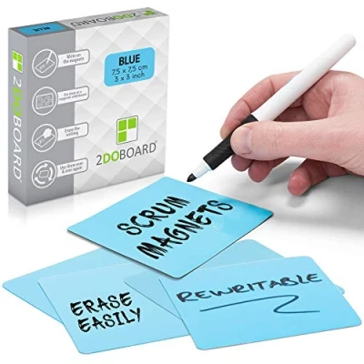Abbildung von 2DOBOARD Beschreibbare Magnete 7,5 x cm Blau 25 Stück Kanban Magnete, Scrum Magnetische Karten oder Magnetstreifen beschreibbar für Whiteboard und Kühlschrank (Blau)