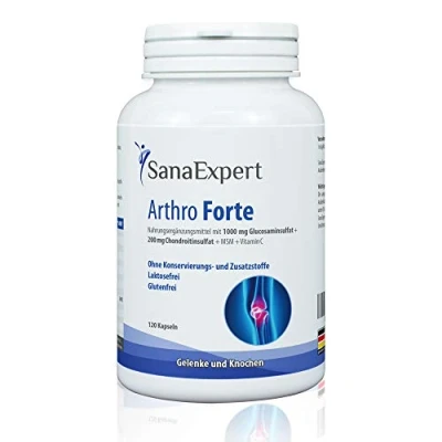 Abbildung von SanaExpert® Arthro Forte, Nahrungsergänzung für Gelenke, Knochen, Knorpel mit MSM, Glucosaminsulfat, Weihrauch, Chondroitin, ohne Zusätze, 120 Kapseln