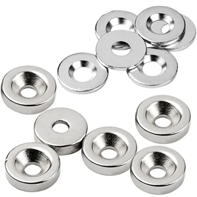 Abbildung von vasalat Magnet rund, Scheibenmagnet mit Metallscheibe Senkbohrung, Rundmagnet ø 15mm, Neodym vernickelt 12 teilig