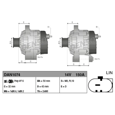 Abbildung von DENSO DAN1310 Lichtmaschine 14V 120A FIAT: 500L