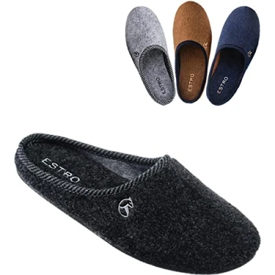 Abbildung von ESTRO Filzpantoffeln Herren Pantoffeln Damen mit Gummisohle Hausschuhe Filz Winter Warm REX (42 EU, Anthrazit)