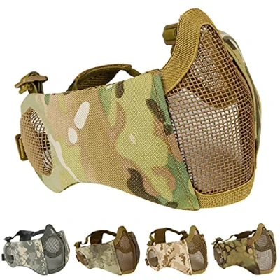 Abbildung von AOUTACC Airsoft Mesh Maske, Half Face Masken mit Gehörschutz für CS/Hunting/Paintball/Shooting CP