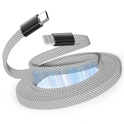 Abbildung von Magtame Magnetic USB C to Lightning Kabel Coiled, 1.5M MFi zertifiziertes Ladegerät Schnellladung PD 3.0, flaches einziehbares geflochten Kompatibel mit Phone 14 13 12 11 Pro Max XR XS X