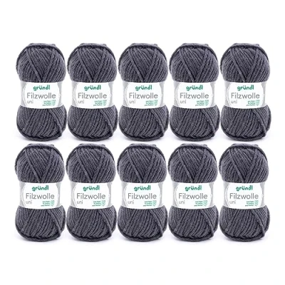 Abbildung von Gründl Filzwolle uni (Wolle zum Filzen, Stricken und Häkeln, Garn aus 100 % Schurwolle, 50 g / m, Nadelstärke: 8 9, 10 x g), Anthrazit, 31 32 7.5 cm