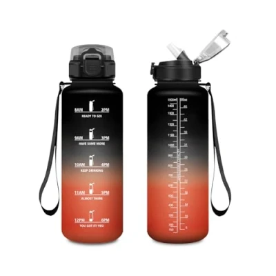 Abbildung von Sportflasche 1.5L, Sport Trinkflasche mit Strohhalm, Kohlensäure Geeignet, Wasserflasche Auslaufsicher Zeitmarkierung, für Fitness, Gym, Fitnessstudio, Sprudel, Camping