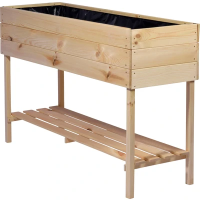 Abbildung von dobar® 58175FSCe breites Hochbeet XL aus Holz Erhöhtes Gemüsebeet Kräuterbeet Pflanzkasten für Balkon/Garten/Terrasse Salatbeet die Anzucht 117 x 40 78 cm Natur