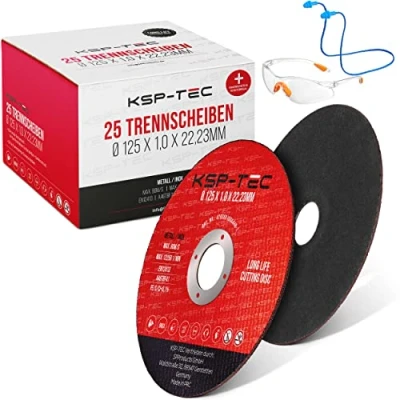Abbildung von KSP Tec®│25 Trennscheiben 125x1,0 mm [MIT SCHUTZBRILLE und GEHÖHRSCHUTZ]│Flexscheiben für Winkelschleifer Flex 125