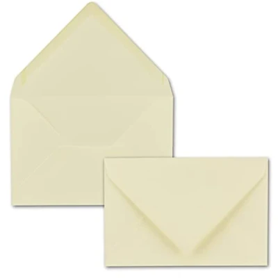 Abbildung von 50x Briefumschläge 12 x 18 cm DIN B6 mit Nassklebung, creme, stabile 90 Gramm pro m², Umschläge für Grußkarten und Einladungen