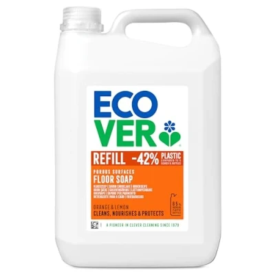 Abbildung von Ecover Bodenseife Orange &amp; Zitrone (5 L), nachhaltiger Bodenreiniger für poröse Oberflächen, Holzbodenseife mit pflanzenbasierten Inhaltsstoffen, Putzmittel Steinböden