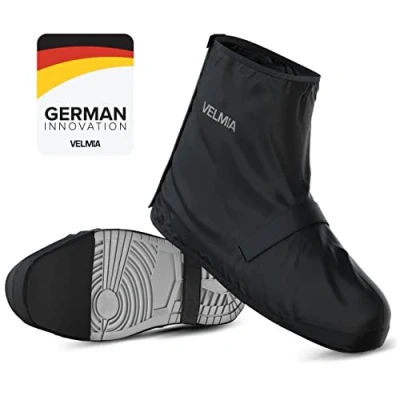 Abbildung von VELMIA Schuhüberzieher wasserdicht Schwarz I Regenschutz Schuhe Fahrrad mit reflektierendem Material und verstärkter Spitze Regen Überschuhe