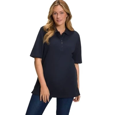 Abbildung von Ulla Popken Damen Basic Poloshirt T Shirts, Blauschwarz, 46 48 EU