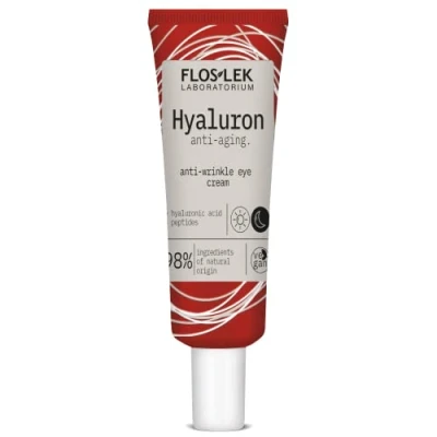 Abbildung von Floslek HYALURON Anti Falten Augencreme Aging Augenpflege Befeuchtung und Straffung der Haut Reduzierung dunkler Augenringe 30 ml