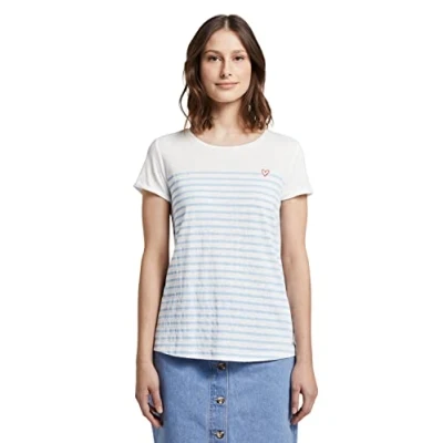 Abbildung von TOM Tailor Denim Striped Shirt WITH Little Heart Tshirt print, Damen, Größe: Large, Light blue/white