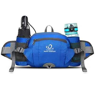 Abbildung von WATERFLY Gürteltasche mit Flaschenhalter, Gurt Verstellt Bauchtasche Hundetraining Handyfach Wasserdicht Hüfttasche für Wandern Reise Camping Blau