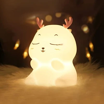 Abbildung von Diboniur LED Nachtlicht Kinder Reh, 9 Farben Kawaii Baby, Silikon Stilllicht Dimmbar für Mädchen, Nachttischlampe Kinderzimmer Deko, USB Aufladung Touch Steuerung Timer