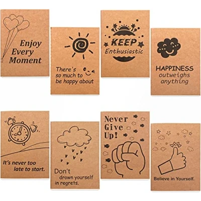 Abbildung von feela Notizbuch A6, 8 kleines kraft, Designs niedliche Mini Taschen Notizbücher, 80 Seiten, 14,7x10,4cm, liniert, Notizblock Set geeignet für Büro und Schule, Kraftpapier