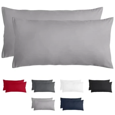 Abbildung von Komfortec Kissenbezug 40x80 cm 2er Set aus Gebürstet Mikrofaser mit Reißverschluss, Atmungskativ und Weich Grau