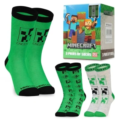 Abbildung von Minecraft Socken Kinder, Creeper Kinder Set, für Jungen (Grün, 31 36)