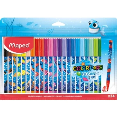 Abbildung von Maped Filzstifte OCEAN LIFE 24 Stück 2 mm mittlere Spitze perfekt zum Zeichnen und Malen resistente (nicht blockiert) kräftige Farben wiederverwendbare Kunststoff Tasche