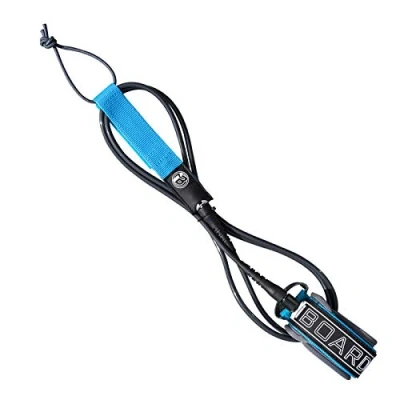 Abbildung von iBOARD 7 mm Surfbrett Leine/Beinseil, 7/8/9feet, PU Leder, gerades Seil, 3 Schichten Premium Aufkleber, mit doppeltem rotierendem Edelstahlkopf (blau und grau)