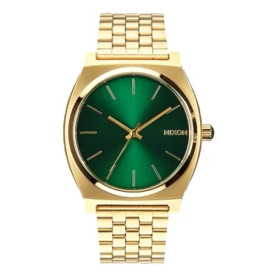 Abbildung von Nixon Time Teller Damennuhr Analog Quarz mit Edelstahl Armband Gold / Green Sunray