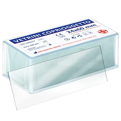 Abbildung von AIESI® Deckgläser Mikroskop Größe 24x60 mm (Packung mit 100 Stück)