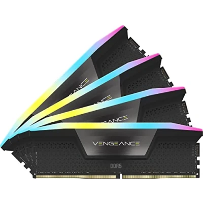 Abbildung von Corsair VENGEANCE RGB DDR5 RAM 64GB (4x16GB) 6200MHz CL32 Intel XMP iCUE Kompatibel Computer Speicher Schwarz (CMH64GX5M4B6200C32)