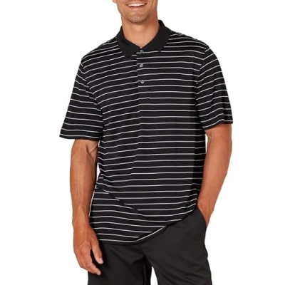 Abbildung von Amazon Essentials Herren Golf Polo Shirt, Schnell Trocknend, Normale Passform, Schwarz Weiß Nadelstreifen, L
