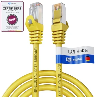 Abbildung von HB DIGITAL 3m LAN Kabel CAT 7 Rohkabel RJ45 S/FTP Netzwerkkabel Ethernet Patchkabel bis zu 10 Gbps 600 MHz Kupfer Profi PiMF für Patchpanel Switch Router Modem Gelb