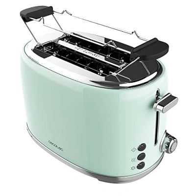 Abbildung von Cecotec Toaster 2 Scheiben Toast&amp;Taste 1000 Retro Double Blue, 980 W, Breite und Kurze Schlitze von 3,8 cm, Edelstahl, Obere Roste, Regulierbare Leistung, Krümelschublade
