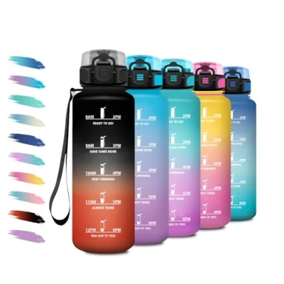 Abbildung von Sportflasche 1.5L, Auslaufsichere Wasserflasche mit Filter, Kohlensäure Geeignet, Zeitmarkierung, Trinkflasche Sport für Fahhrad, Erwachsener, Wandern, Büro, Sprudel, Camping