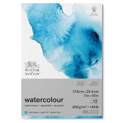 Abbildung von Winsor &amp; Newton 6667001 Classic Aquarellpapier im Block 12 Blatt 17,8 x 25,4cm, 300g/m²,geleimt, kaltgepresstes, leicht texturiertes weißes Papier in archivierbarer Qualität, gilbbeständig