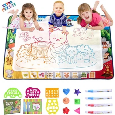 Abbildung von MOONTOY Tier Wassermalmatte 120 x 80cm, Wasser Doodle Matte Geschenk,Mädchen Malmatte mit Wasserstift Magic Spielzeug ab 2 Jahre Malen Lernspielzeug Geschenk 1 3 4 Mädchen Junge