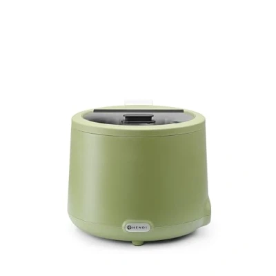 Abbildung von HENDI Suppenkessel, UNIQ, mit Wassersensormodul, Bain Marie Heizung, Suppenwärmer, Buffet Wärmer, 8L, 220V, 500W, ø366x(H)325mm, Edelstahl, PP, grün