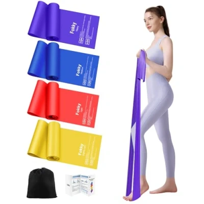 Abbildung von Fokky 1.8M Fitnessbänder, 4er Set Widerstandsbänder Gymnastikband, Resistance Bands mit Tragetasche &amp; Übungsanleitung, Fitnessband für Pilates Yoga Fitness Muskelaufbau