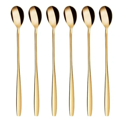 Abbildung von GRÄWE Latte Macchiato Löffel Set, Gold, 6 teilig, 22 cm, Lange Löffel, Cocktaillöffel, Dessertlöffel, Eislöffel, für Eiskaffee, Edelstahl, spülmaschinengeeignet