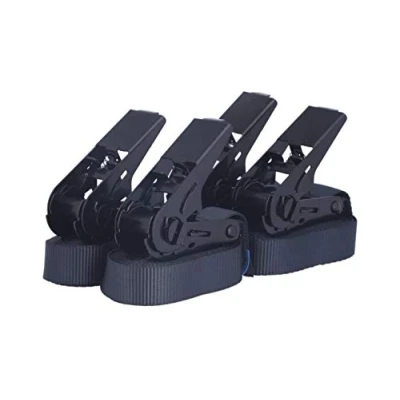 Abbildung von Sandax 4er Set Zurrgurte mit Ratsche, langlebige Einteilige Spanngurte, Ratschengurte, Länge 6 Meter (6m), Breite 25mm, Farbe schwarz, TÜV Zertifiziert, belastbar bis 900kg, nach DIN EN 12195 2