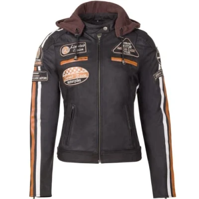 Abbildung von Motorradjacke Damen Mit Protektoren, URBAN 5884 , Damenjacke aus Lammleder, Protektoren für Rücken, Schultern und Ellenbogen, Braun, 5XL