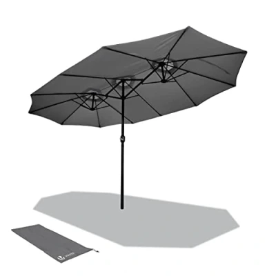 Abbildung von VOUNOT Doppelsonnenschirm mit Handkurbel, Sonnenschirm Marktschirm Gartenschirm Terrassenschirm, Sonnenschutz, 460 x 270 cm, Grau