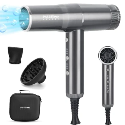Abbildung von Föhn mit einzigartigem 110,000RPM Bürstenlosem Geräuscharm Motor, PARWIN PRO BEAUTY 100 Million Negativ Ionen Haartrockner, 30M/S Luftstrom für Schnelle Trocknung, Innovativer Mikrofilter(Grau)