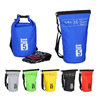Abbildung von Relaxdays Ocean Pack, 5L, wasserdicht, Packsack, leichter Dry Bag, Kajak, Trockentasche, Segeln, Ski, Snowboarden, blau