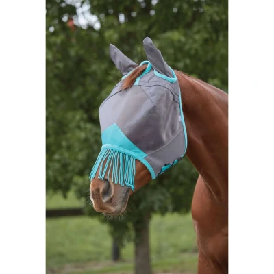 Abbildung von Weatherbeeta Fliegenmaske Comfitec Deluxe Fine Mesh mit Ohren und Fransen Grau/TurquoiseVerkauft von Agradi