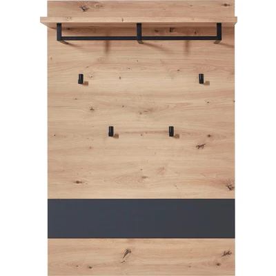 Abbildung von Stella Trading Garderobenpaneel in Artisan Eiche Optik Graphit Moderne Hutablage &amp; zuverlässige Wandhaken für Jacken Taschen 80 x 118 30 cm (B/H/T)
