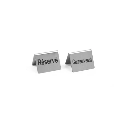 Abbildung von HENDI Tischschild Gereserveerd / Reservé 4 Stk. 5 x 3,5x cm Edelstahl