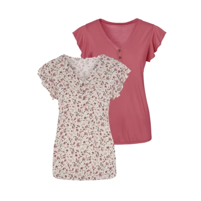 Abbildung von Vivance PACK Bluse, Damen, Größe: 32/34, Bedruckt/beere uni