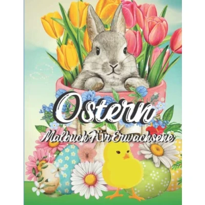 Abbildung von Ostern Malbuch für Erwachsene: Frohe mit entzückendem Häschen, bezaubernden Blumen und Osterei zur Entspannung Erwachsene