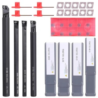 Abbildung von VerRich 4 Stück S07K/S08K/S10K/S12M SCLCR06 Drehmaschinen Bohrstange, Drehwerkzeug Halter, Set mit 10 CCMT0602 Hartmetall Einsätzen + Schraubenschlüssel