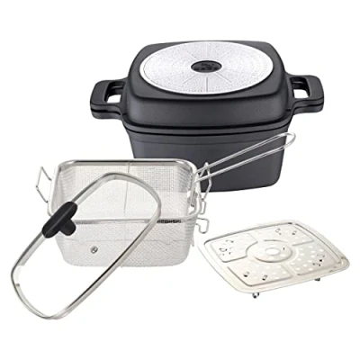 Abbildung von MasterPRO Foodies Topfset 5 Teile in 1 Multifunktions Set aus Aluminiumguss Kochen, Grillen, Braten und Dämpfen Inklusive Zubehör Für Alle Herdarten