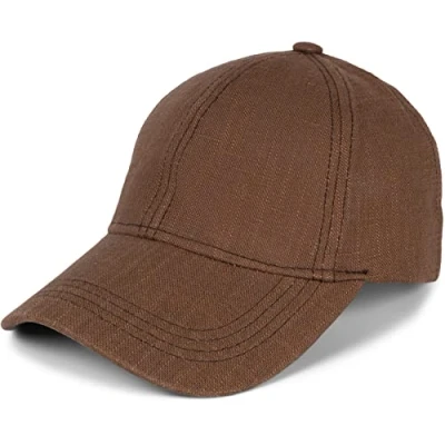 Abbildung von styleBREAKER Unisex Leinen Baseball Cap Einfarbig, 6 Panel Basecap, Metallschnalle verstellbar 04023089, Farbe:Braun